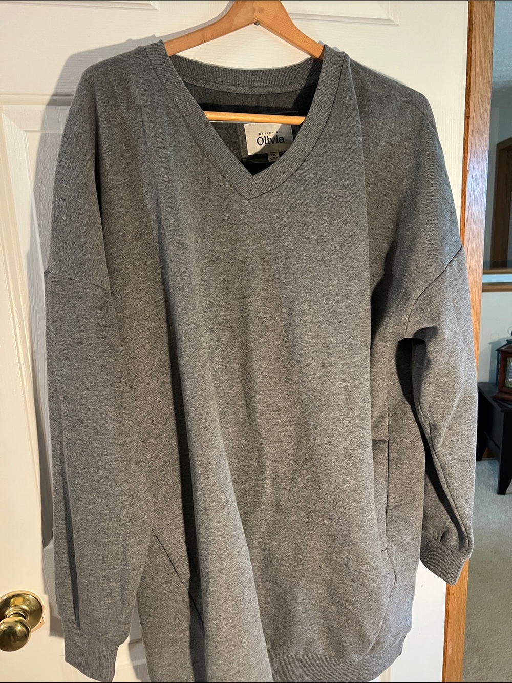 Olivia Rae Women's V-Neck Pullover Sweatshirt in Gray